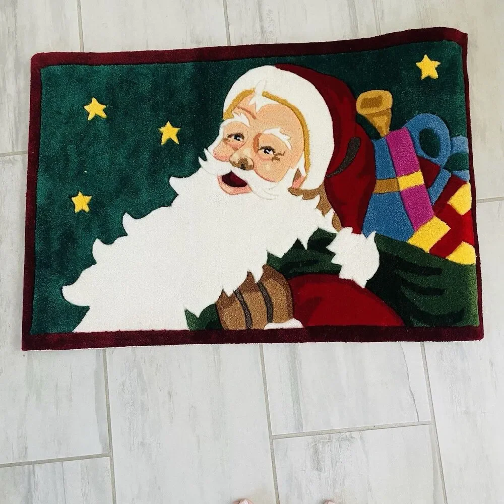 Anglo Oriental Christmas Santa Claus Area Rug 36x24 Hand Tufted Carved Holiday